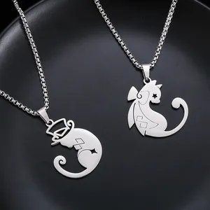 Genshin Impact Lyney und Lynette Katzen-Halsketten aus poliertem Silber-Edelstahl