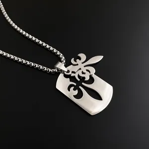 Collier unisexe en acier inoxydable avec pendentif creux abstrait et chaîne box classique