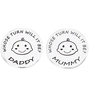 New parent decision coin set in polished stainless steel for Daddy or Mummy turns