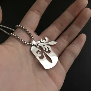 Collier punk pour hommes en acier inoxydable avec pendentif fleur de lys creux