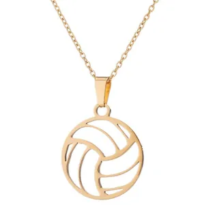 Golden volleyball pendant necklace in minimalist stainless steel for sports fans