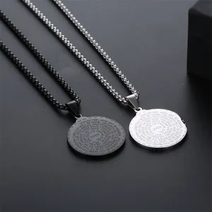 Men's stainless steel round medallion necklaces with Amen and The Lord's Prayer engraving