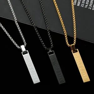 Vertical bar necklace with Roman numerals in silver, black, and gold finishes on box chain