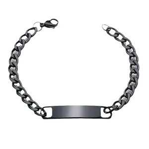 Bracelet identité minimaliste en acier inoxydable noir avec maille gourmette et plaque