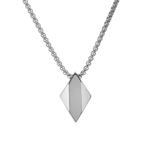 Collier avec pendentif losange en argent poli et chaîne vénitienne en acier inoxydable