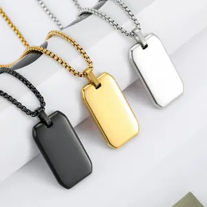 Minimalist Stainless Steel Mirror Bevel Dog Tag Pendant Necklace Polished Geometric Jewelry For Men Women Unisex Accessory