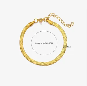 Golden titanium steel snake chain bracelet 4mm width with adjustable heart charm extension