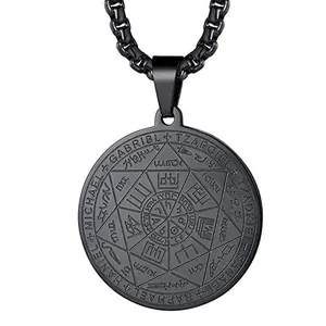 Collier pendentif sceau des sept archanges en acier inoxydable noir pour hommes