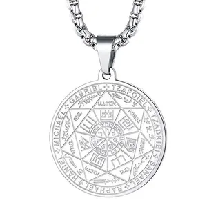 Sceau Des Sept Archanges Collier Pendentif Médaille En Acier Inoxydable Bijoux Médaillon Symbole Religieux Salomon Homme Femme