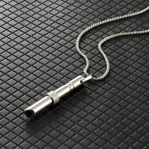 Collier tube de méditation argenté poli avec chaîne box pour soulagement du stress
