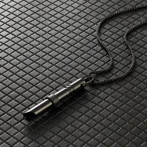 Collier de respiration méditative noir mat avec pendentif sifflet sur chaîne à billes