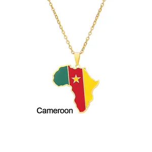 Detailed close-up of Cameroon map pendant with national flag colors in gold finish