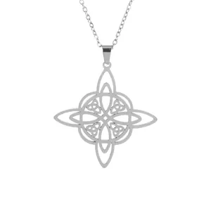 Silver stainless steel double layer necklace with a Celtic Witch's Knot pendant