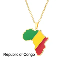Detail of Republic of Congo map pendant with green, yellow, and red enamel finish