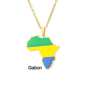 Detail view of Gabon map pendant necklace with green yellow and blue flag colors