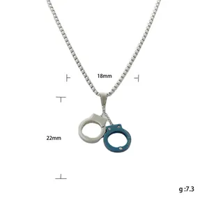 Punk style stainless steel interlocking handcuffs pendant with Love Forever engraving