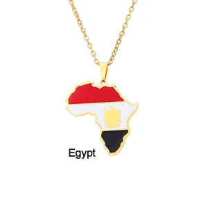 Detail of gold Africa map pendant with Egyptian flag colors and eagle emblem