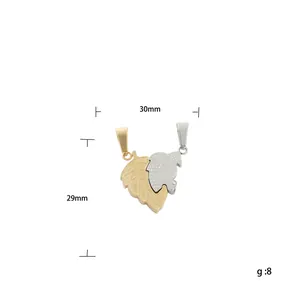 Polished stainless steel leaf pendant set for couples, dimensions 30mm by 29mm