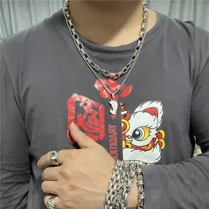 Punk style layered leaf pendant necklaces and ring set in polished titanium steel
