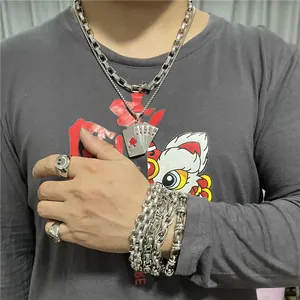 Punk style stainless steel royal flush poker pendant with cuban chain for men