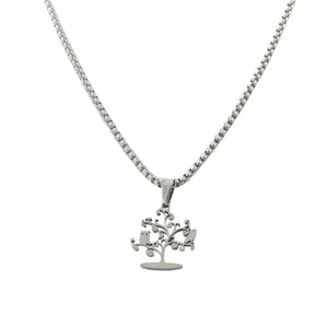 Punk vintage stainless steel life tree pendant with owl charm on box chain necklace