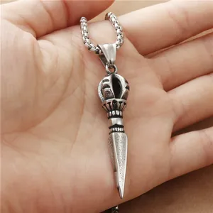 Punk vintage stainless steel Vajra pestle pendant necklace with square mesh chain