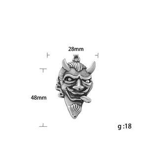 Retro stainless steel bull skull pendant with horns and gothic devil mask design