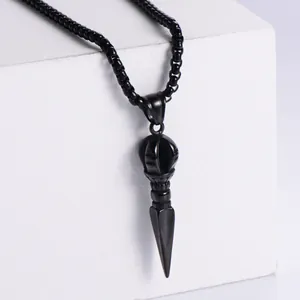 Matte black stainless steel Vajra pestle pendant necklace for men in punk style
