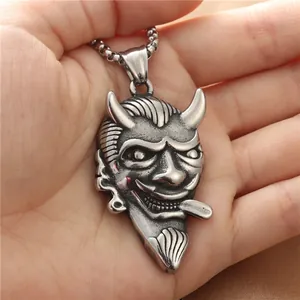Gothic punk demon mask pendant in vintage titanium steel with stainless steel ball chain