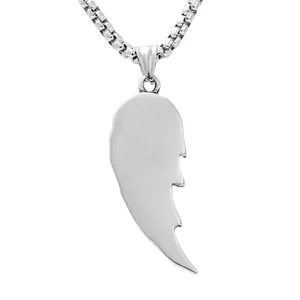 Pendentif aile de plume en acier inoxydable argenté avec chaîne box pour hommes