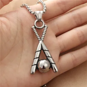 Punk-Stil Edelstahl Baseballschläger und Ball Anhänger Halskette mit silberner Gliederkette