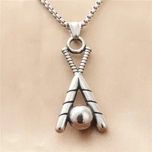 Vintage Edelstahl Baseball Anhänger Halskette Für Herren Punk Gekreuzte Baseballschläger Sport Schmuck Mit Boxkette