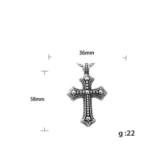 Retro Edelstahl Kreuzanhänger mit oxidierten Perlen, Größe 36x58mm, Gewicht 22g
