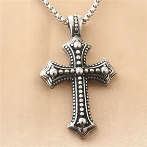 Vintage Gothic Kreuz Anhänger Halskette Für Herren Edelstahl Retro Punk Religiöser Schmuck Mit Polierter Boxkette Halsschmuck