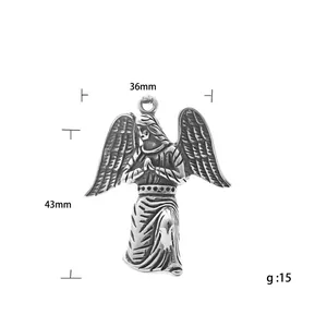 Vintage stainless steel prayer angel wing pendant, size 36x43mm and weight 15g