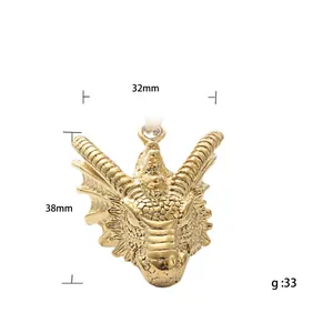 Polished gold titanium steel dragon pendant necklace for men with 32mm width and 38mm height