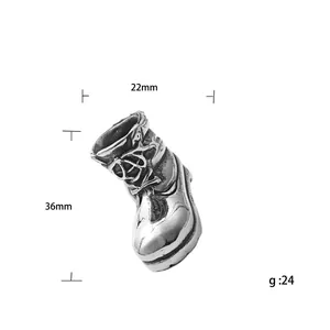 Vintage silver stainless steel hiking boot pendant for men, size 36mm by 22mm