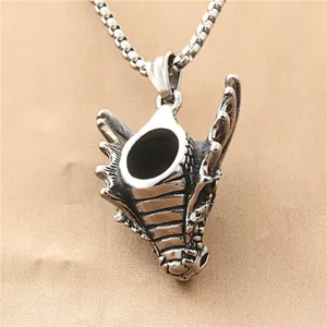 Retro stainless steel dragon head pendant necklace with vintage oxidized finish for men