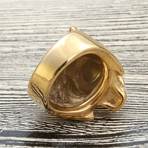 Gothic style tiger head ring in golden titanium steel for men, side profile view