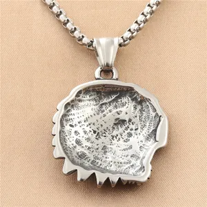 Vintage stainless steel Indian head pendant with textured finish and thick round link chain