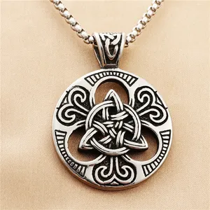 Collar Con Colgante De Nudo Celta De Acero Inoxidable Vintage Para Hombre Retro Plata Triquetra Patrón Hueco Joyería Punk Rock Regalo