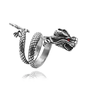 Anillo de Dragón Punk Vintage de Acero de Titanio 316 para Hombre Anillo de Dedo Envolvente de Animal de Acero Inoxidable Joyería