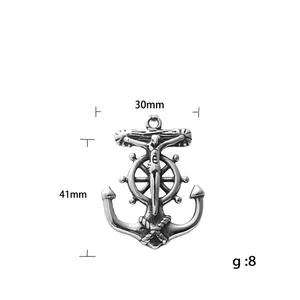 Punk anchor and steering wheel pendant with Jesus cross in vintage titanium steel