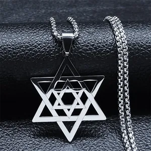 Collier Pendentif Étoile de David Hexagramme en Acier Inoxydable Pour Hommes Femmes Bijoux Religieux Creux Vintage Chaîne de Boîte