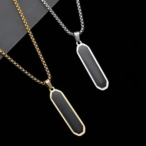 Minimalistisch Roestvrij Staal Geometrisch Balk Hanger Ketting Voor Mannen Vrouwen Zwart Emaille Inleg Unisex Sieraden