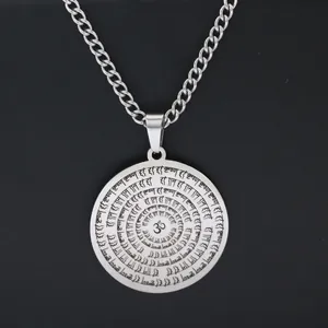 Silver stainless steel yoga Om pendant necklace with engraved Sanskrit mantra for men