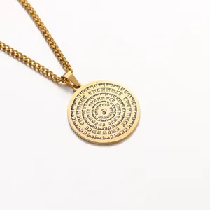 Golden stainless steel yoga Om mandala pendant necklace for men with engraved circular plate
