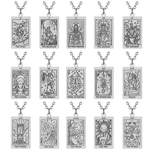 Lot de 15 colliers pendentifs tarot en acier inoxydable pour hommes aux motifs classiques