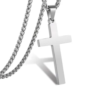Collier Pendentif Croix en Acier Inoxydable pour Hommes Femmes Hip Hop Chaîne de Blé Bijoux Accessoire Cadeau Poli Électroplaqué