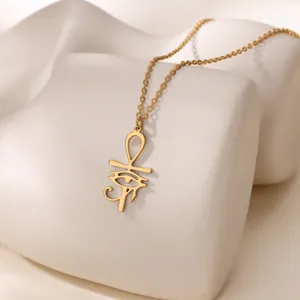 Stainless Steel Ankh Cross Eye Of Horus Pendant Necklace Vintage Egyptian Amulet Jewelry For Women Men Unisex Accessories